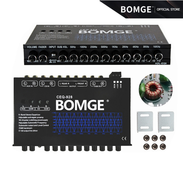 BOMGE CEQ-928 ปรีแอมป์รถยนต์ ปรีแอมป์ 9แบนด์ ปรีโม 9 Band Equalizer RV รถโลหะ CD AUX อินพุต DSP ชิปเ