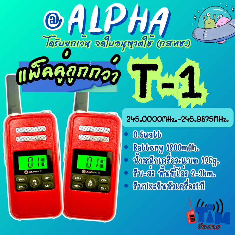 วิทยุสื่อสาร ALPHA T-1 (0.5วัตต์) ยกเว้นใบอนุญาตใช้วิทยุสื่อสาร