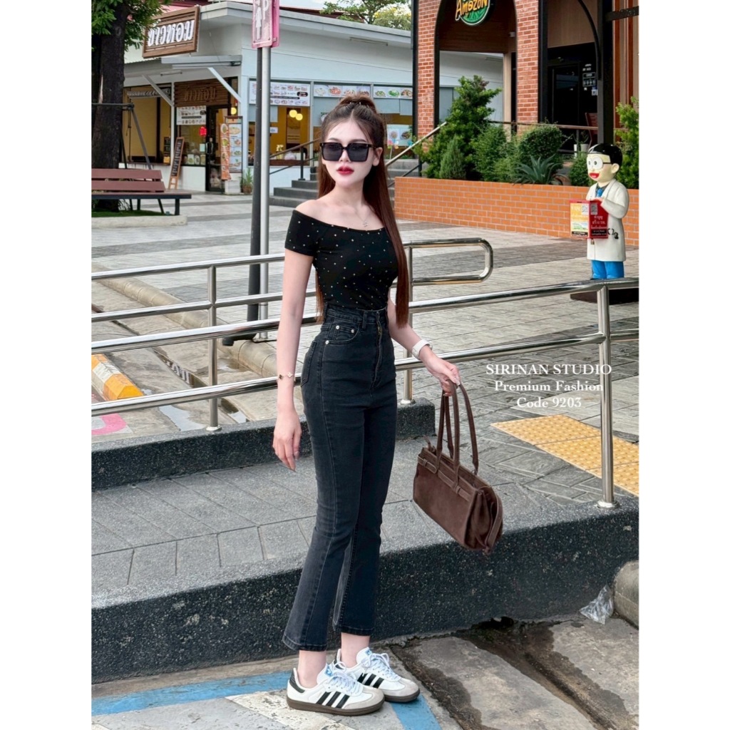 SIRINAN studio ขาม้าน้อยเต่อ ยาว 37 นิ้ว เอวสูงเก็บหุ่นดีมาก สีดำฟอก ผ้ายืดกระชับใส่สบายสุดๆ - รูปที่ 2