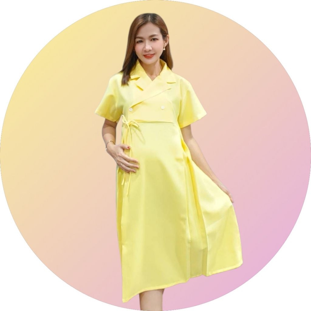 ชุดคลุมท้องสีเหลือง ผู้ช่วยพยาบาลแบบสุภาพ ใส่ทำงานสุภาพคลุมเข่า