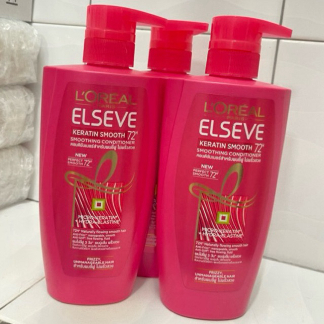 L'Oreal ลอรีอัล ครีมนวดผม 410 ml Loreal Paris Elseve Conditioner สีชมพู Keratin Smooth