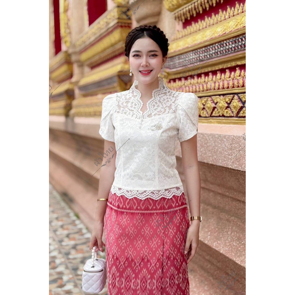 เสื้อลูกไม้อิตาลี สีขาว รหัส B