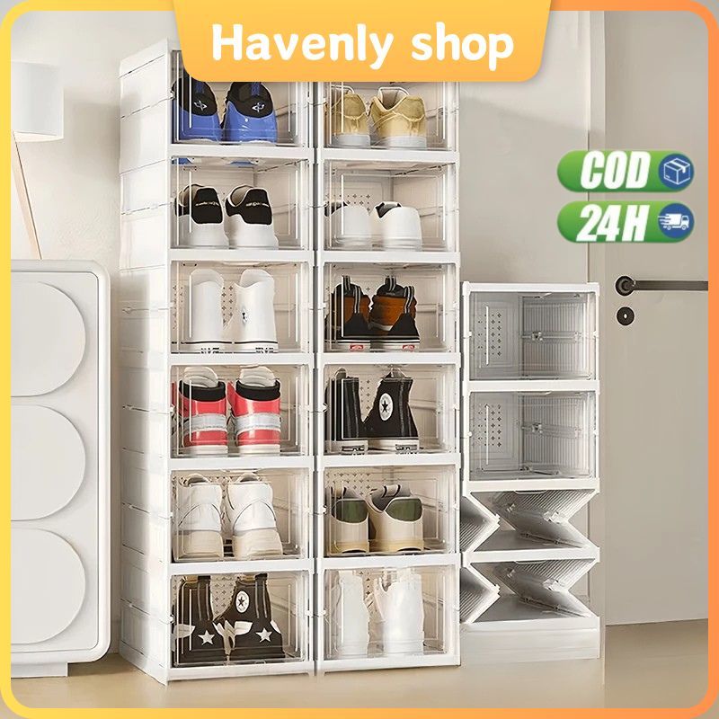 Havenly Shop กล่องวางรองเท้า พับเก็บได้ ตู้วางรองเท้า ชั้นวางรองเท้า เปิดฝาด้านหน้า กล่องรองเท้า