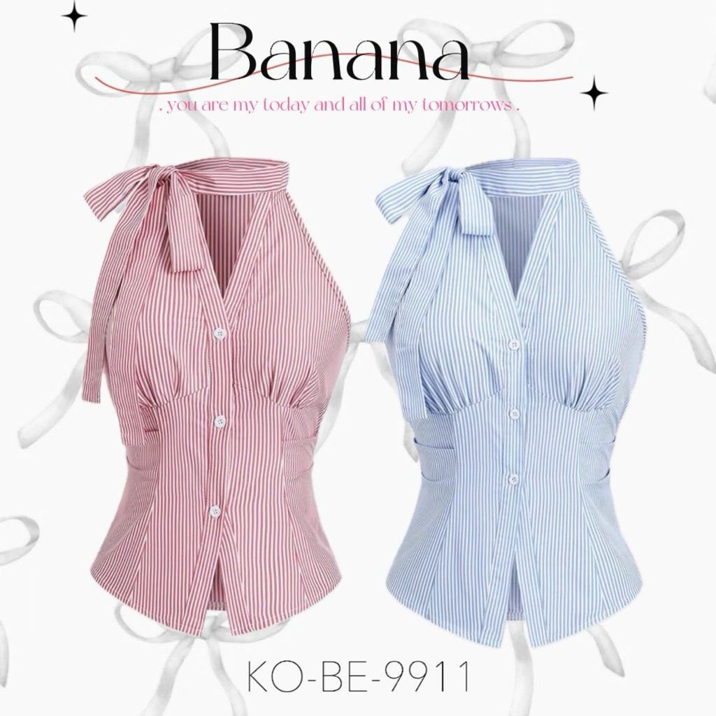 KOBE รุ่น Banana เสื้อเชิ้ตแขนกุดผูกโบว์คอ พร้อมส่งจากไทย