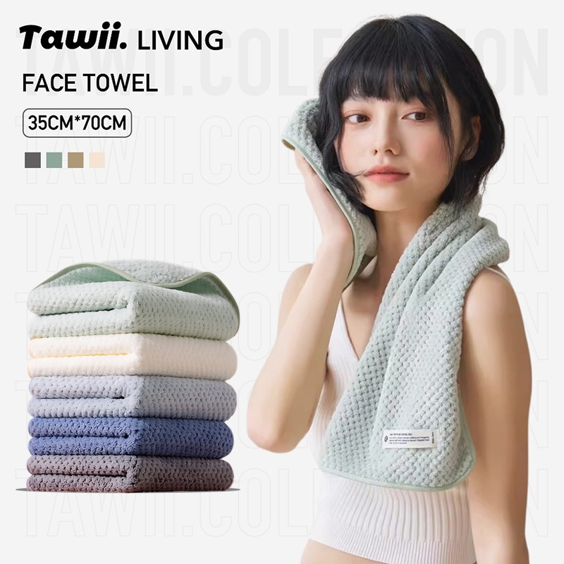 Tawii. ผ้าเช็ดตัว 35*75cm ผ้าขนหนู เนื้อนุ่ม ผ้าเช็ดผม ซับน้ำดีขนไม่หลุด ไมโครไฟเบอร์