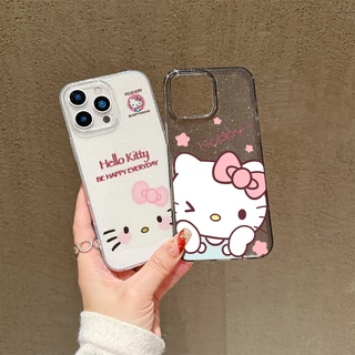 เข้ากันได้กับ IPhone 16 15 14 13 12 11 Pro Max X XR Xs Max 7/8Plus น่ารักสีชมพู Kitty แฟชั่น Star เคส