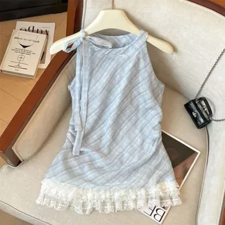 LINNA~Tคอกลม ขอบลูกไม้ ผูกขึ้น เสื้อเชิ้ต เวอร์ชั่นเกาหลี สไตล์ใหม่ สไตล์แฟชั่น