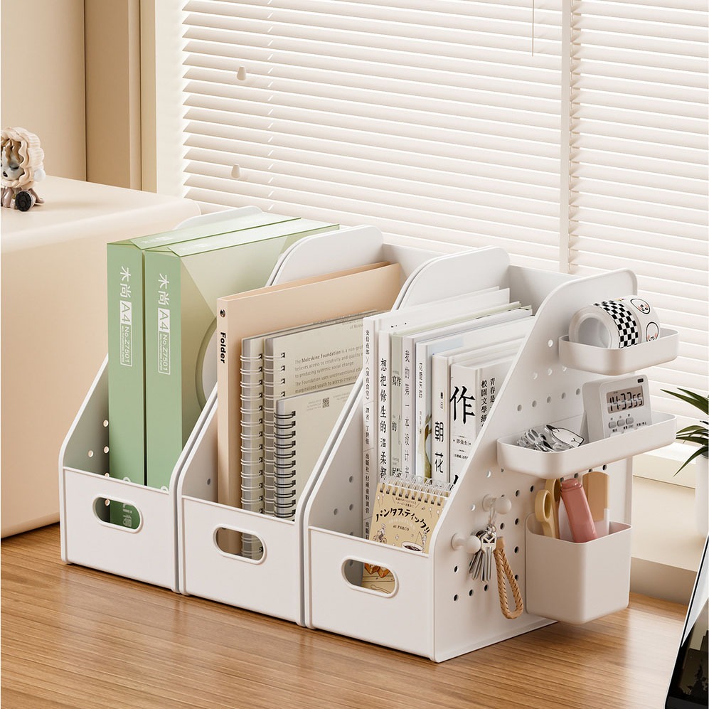 ตะกร้าเก็บข้อมูลกระดานเดิสก์ท็อปที่มีเจาะรูนักเรียนห้องพักโต๊ะเครื่องเขียนและตะกร้าเก็บหนังสือจัดตะกร้าไฟล