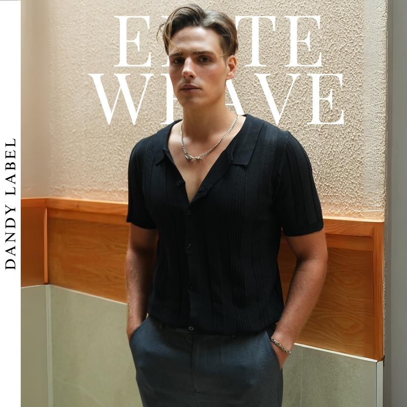 DANDY LABEL | [2สี] เสื้อไหมพรมผู้ชาย รุ่น Elite Weave คอปก แขนสั้น กระดุมหน้า ใส่ได้หลายแบบ ทั้งติดกระดุม และใส่คลุม