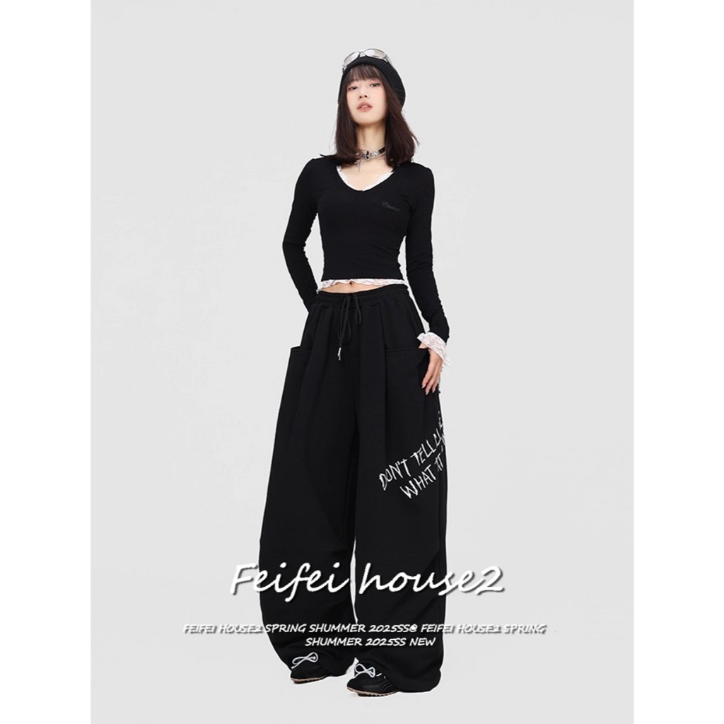 [Quick-drying fabric jazz dance sports pants]กางเกงวอร์มขากว้างเชือกผูกสไตล์อเมริกันสำหรับฤดูร้อน