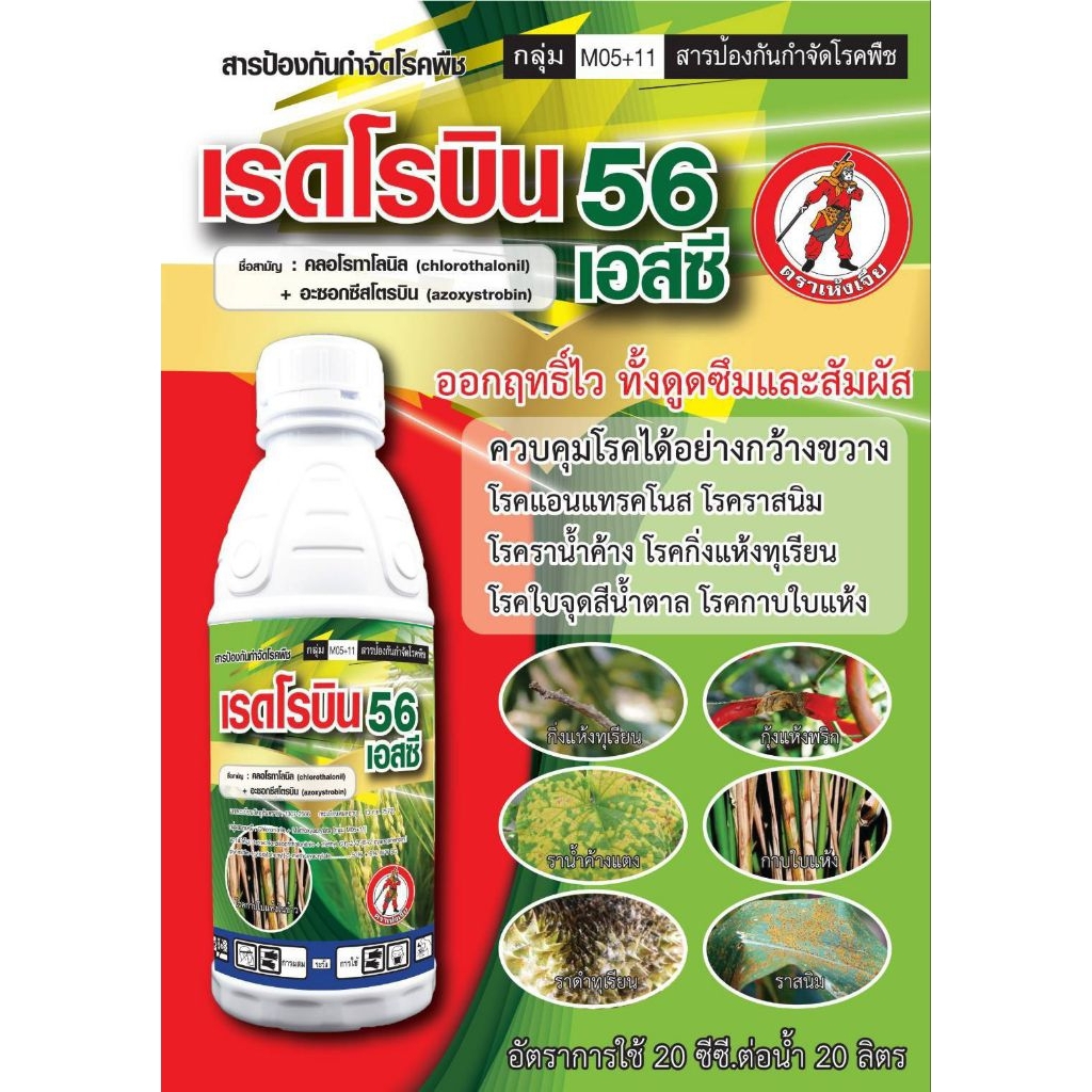 เรดโรบิน ขนาด1ลิตร สารคลอโรทาโลนิล50%+อะซ็อกซี่สโตรบิ้น6% เชื้อราสูตรเย็น สองพลังบวกสัมผัสและดูดซึม
