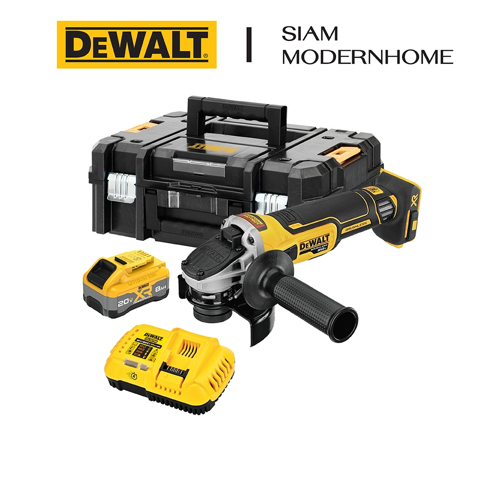 DEWALT ชุดเครื่องเจียร์ไร้สาย (ไร้แปรงถ่าน) 20V พร้อมแบต 8 แอมป์ รุ่น DCG4051WW1T-B1