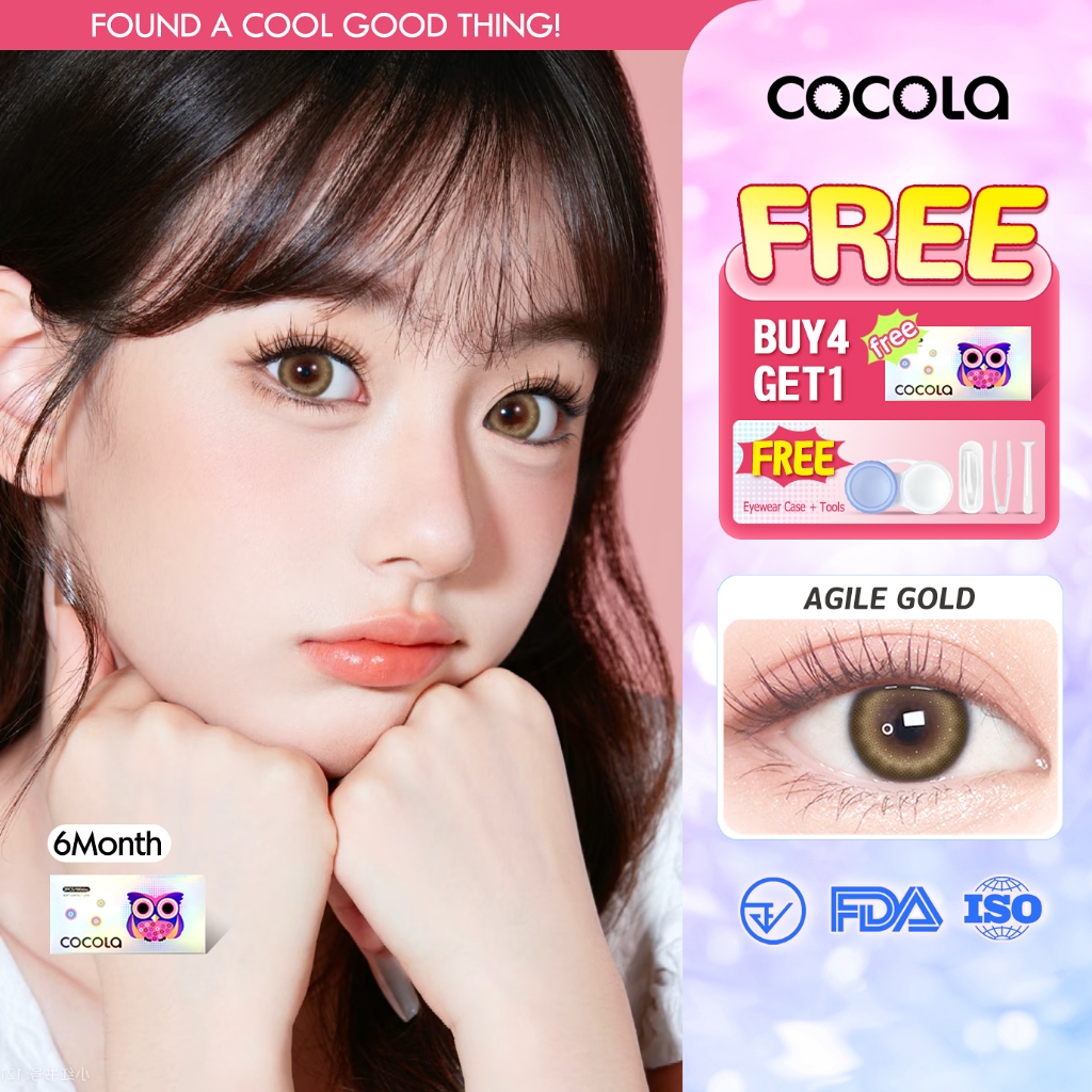 【Buy 5 Get 1 Free】COCOLA คอนแทคเลนส์แฟนซี สีทอง+น้ำตาล+แดง🌷 6เดือน ใส่สวยทุกโอกาส #คอนแทคคนดัง ,HE207-1