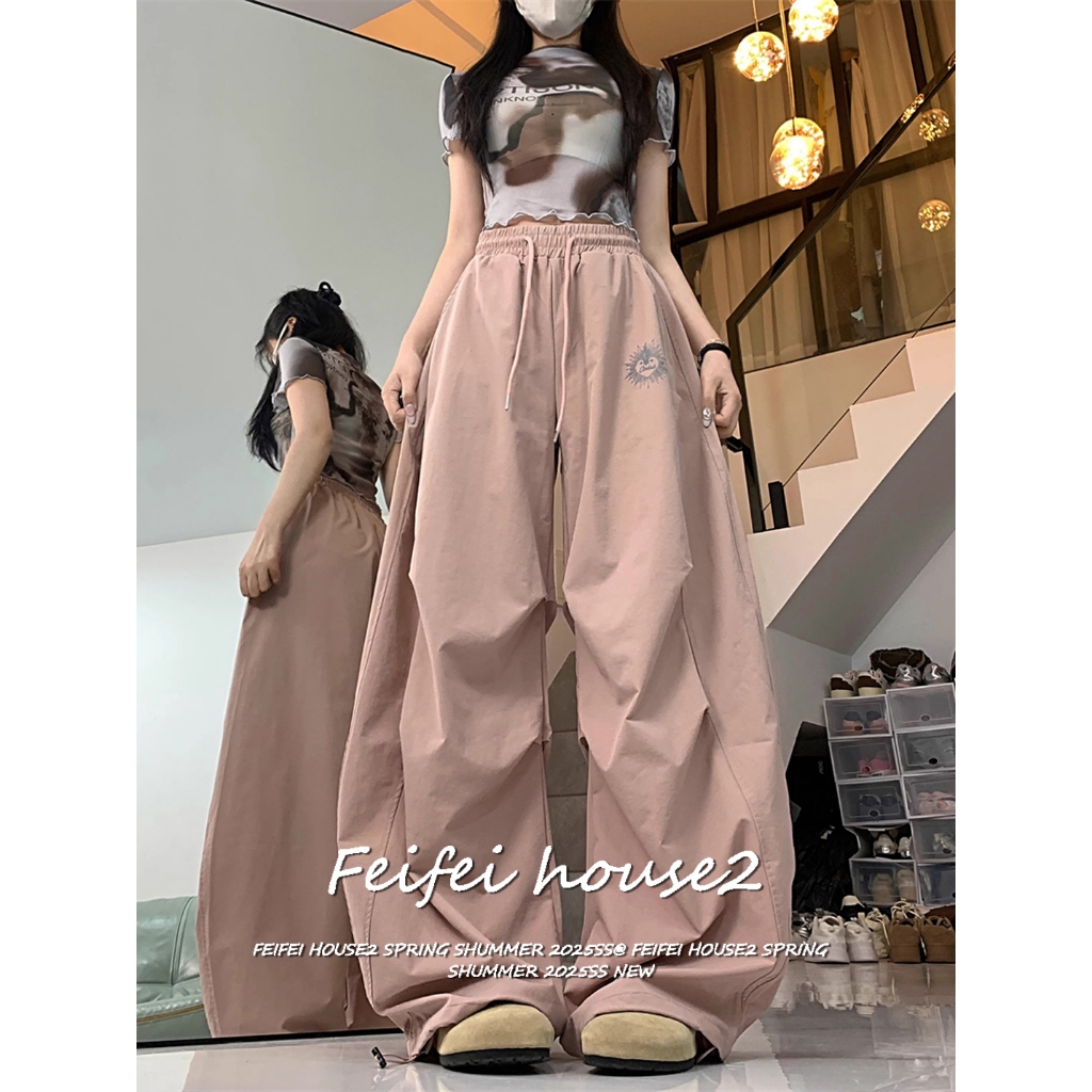 [Quick-drying fabric jazz dance sports pants]กางเกงขากว้างจีบสไตล์แจ๊สแดนซ์สไตล์อเมริกันฤดูร้อน