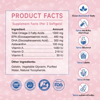 Popoo น้ำมันปลาสุนัข โอเมก้า3 Fish Oil for Dogs วิตามินหมาบำรุงเส้นขนและผิวหนัง เสริมสร้างภูมิคุ้มกัน 120 แคปซูล