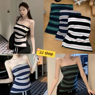 JJ Shop​💜พร้อมส่ง เกาะอก เซ็กซี่ เสื้อเกาะอก ลายทาง เสริมฟองน้ำ น่ารักๆ เรียบๆมินิมอล "FY938"