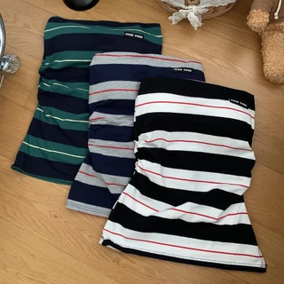 JJ Shop​💜พร้อมส่ง เกาะอก เซ็กซี่ เสื้อเกาะอก ลายทาง เสริมฟองน้ำ น่ารักๆ เรียบๆมินิมอล "FY938"
