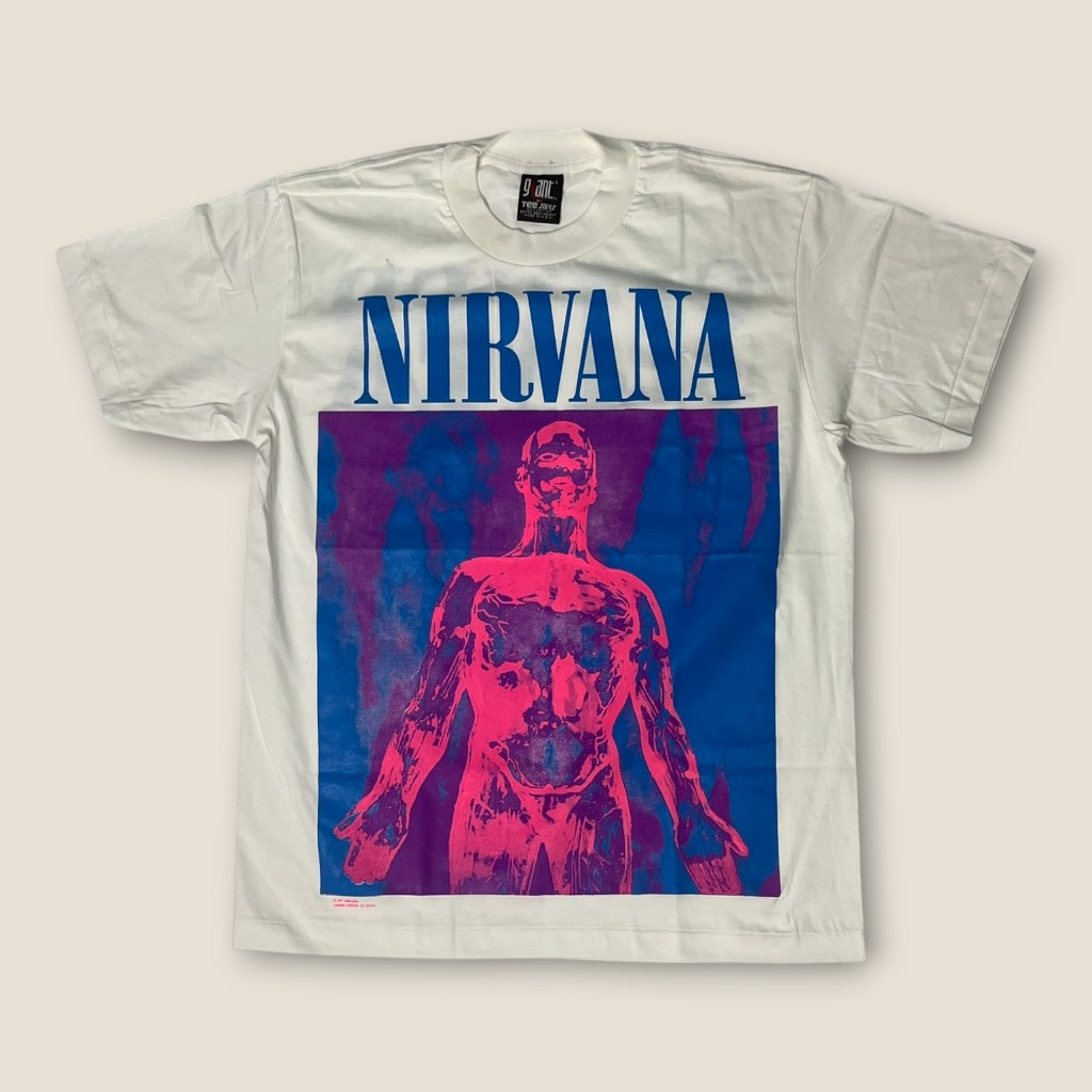 เสื้อวงNirvana สีขาวผ้าเฟด สไตล์วินเทจ สกรีนหน้าหลัง (M/L/XL)