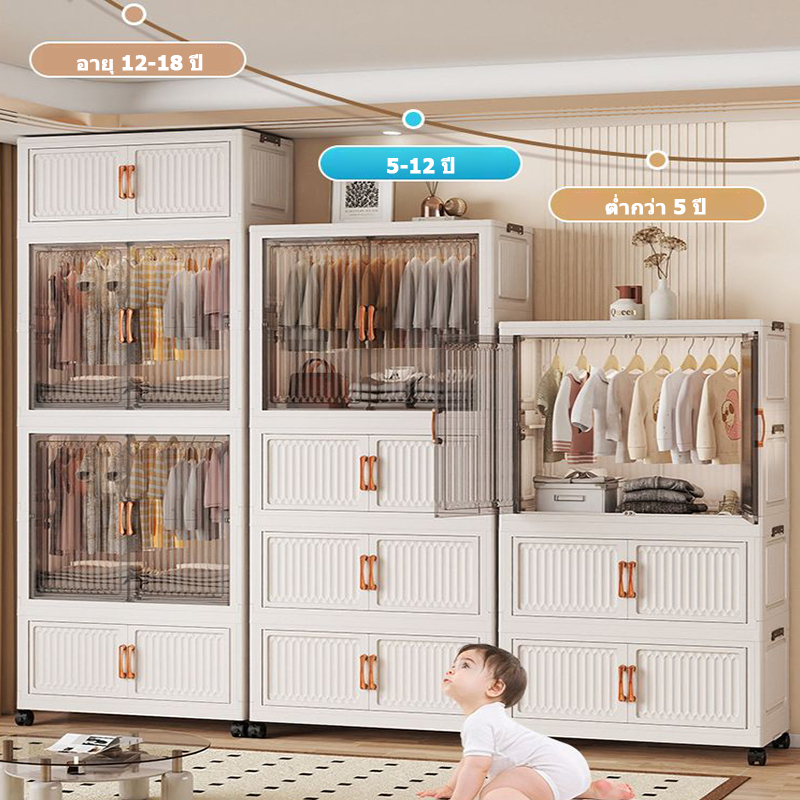 S-Airice ตู้เสื้อผ้าพับได้ความจุขนาดใหญ่พร้อมพื้นที่แขวน ตู้เก็บของเด็ก ป้องกันฝุ่นและกันน้ำ มีล้อ ติดตั้งง่าย - รูปที่ 7