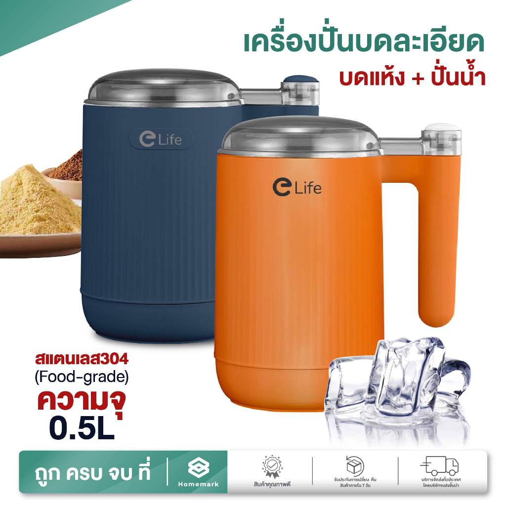 Homemark เครื่องปั่น บดพริก กระเทียม ปั่นน้ำผลไม้ บดละเอียด ขนาด1ลิตร ปั่นน้ำแข็ง สมูทตี้ Food Gradeใบมีดสเตนเลส 304