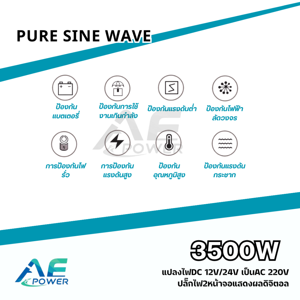 อินเวอร์เตอร์ 3500w รุ่น12V/24V TO 220V  อินเวอร์เตอร์เพียวซายเวฟ ตัวแปลงไฟ เครื่องแปลงไฟรถpure sine wave inverter ราคา ถูกที่สุด ดีลบีเคเค แกลเลอรีภาพที่ 7