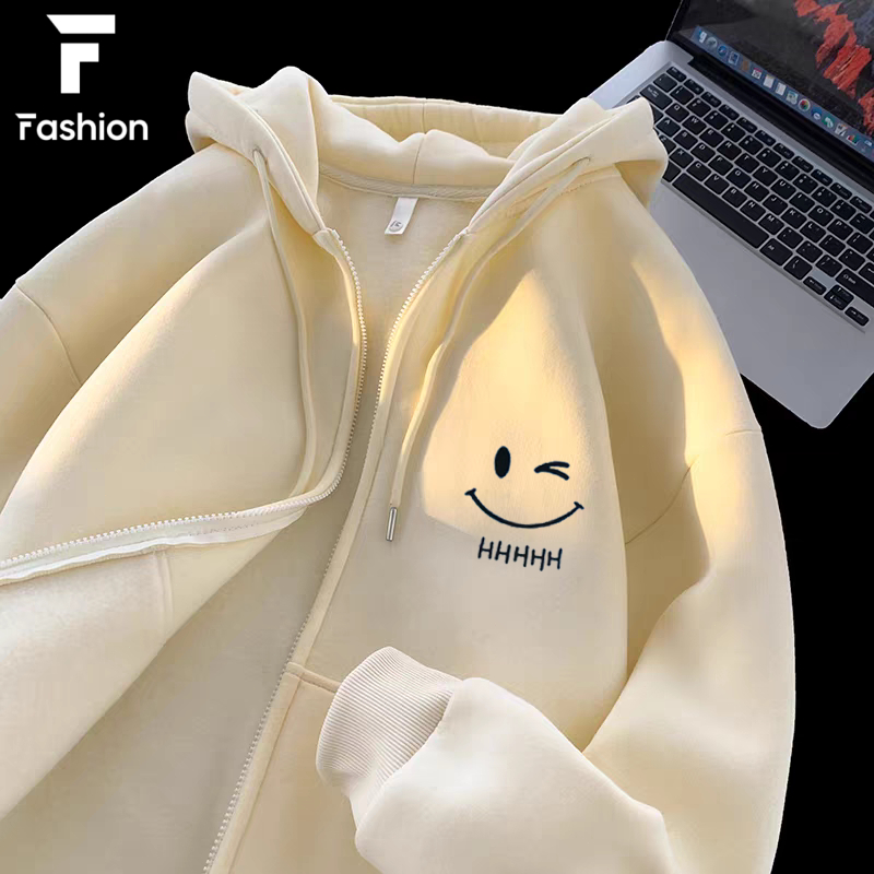 แจ็คเก็ตแขนยาวพร้อมฮู้ด เสื้อสเวตเตอร์คู่ ซิป หลวมพอดี คุณภาพสูงเหมาะสําหรับทั้งผู้หญิงและผู้ชาย