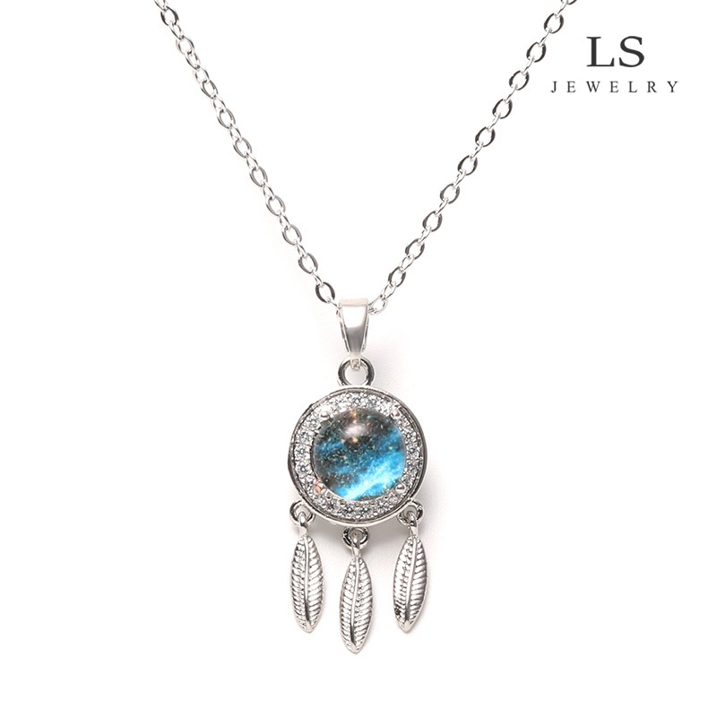 LS สร้อยคอแฟชั่นสตรี จี้ทรงกลมสีน้ำเงิน n2846