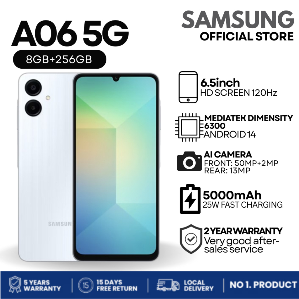 Samsung Galaxy A06 | 6GB+128GB | DIMENSITY 6300 | กล้อง50MP | จอใหญ่ 6.7 นิ้ว | 5000mAh + ชาร์จไว25W