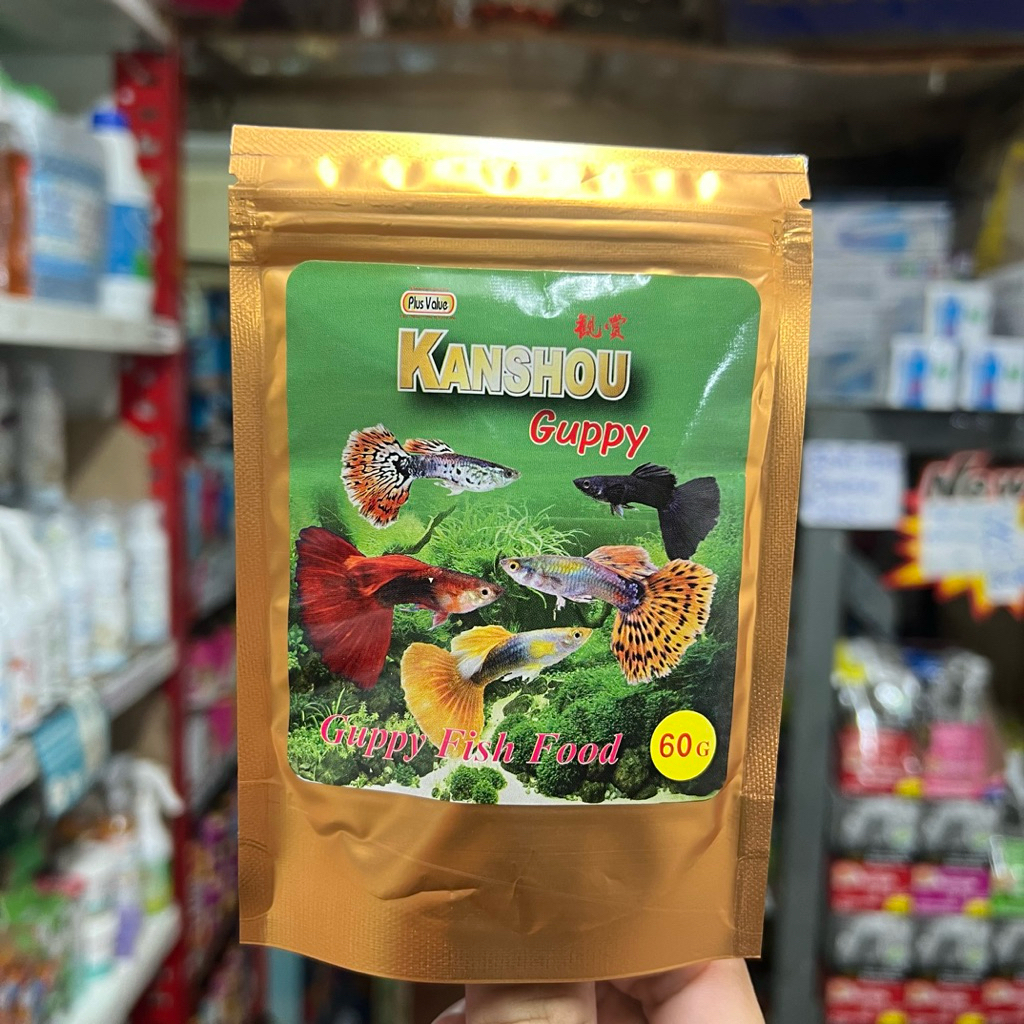 อาหารปลานกยูง KANSHOU GUPPY 60g. GUPPY FISH FOOD เม็ดจิ๋วลอยน้ำ ดูแลเรื่องน้ำได้อย่างดี โปรตีนสูงเหม