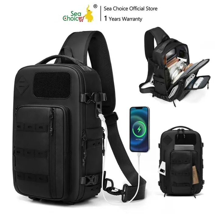 SEA CHOICE กระเป๋าสะพายข้างกันน้ำอเนกประสงค์ มีพอร์ต USB แยกส่วนแห้ง-เปียก กระเป๋าคาดหน้าอกสำหรับเดินทาง