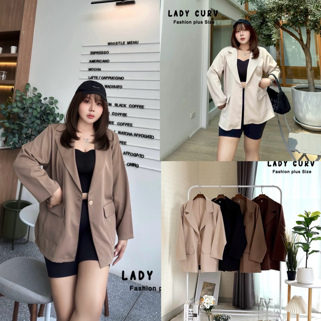 (LC) เบเซอร์สูทแขนยาว สีเอิร์ทโทน ใส่ทำงาน ใส่คลุมไปเที่ยว ผ้าบาร์บี้ยับยาก เสื้อผ้าสาวอวบอ้วน พลัสไซส์ ไซส์ใหญ่