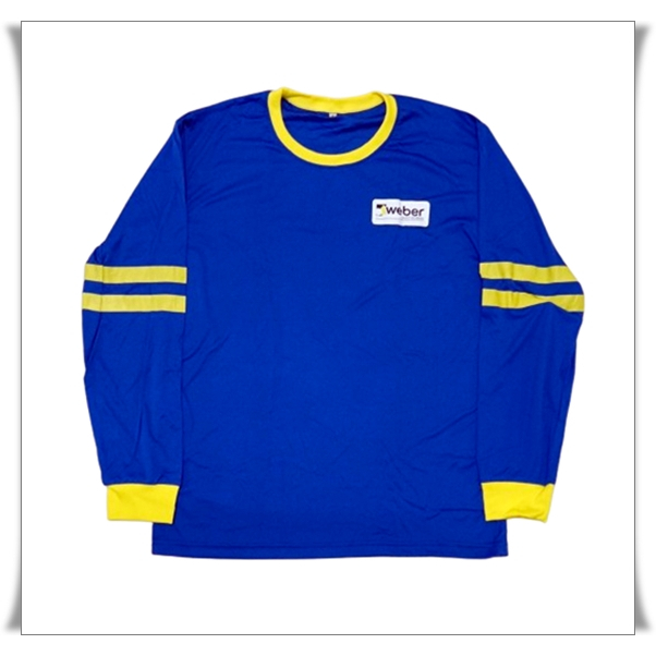 เสื้อยืดช่างแขนยาว เสื้อยืดช่างปูน สีน้ำเงินแถบเหลือง ตราWeber Free Size