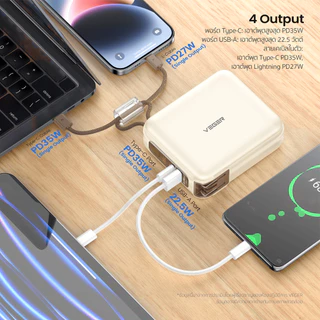 [ชาร์จเร็ว PD35W] VEGER Powerbank รุ่น VPC20-03PD PRO 20000mAh PD35W QC3.0 มีสายในตัว Type-C,L-Cable I ประกัน2ปี