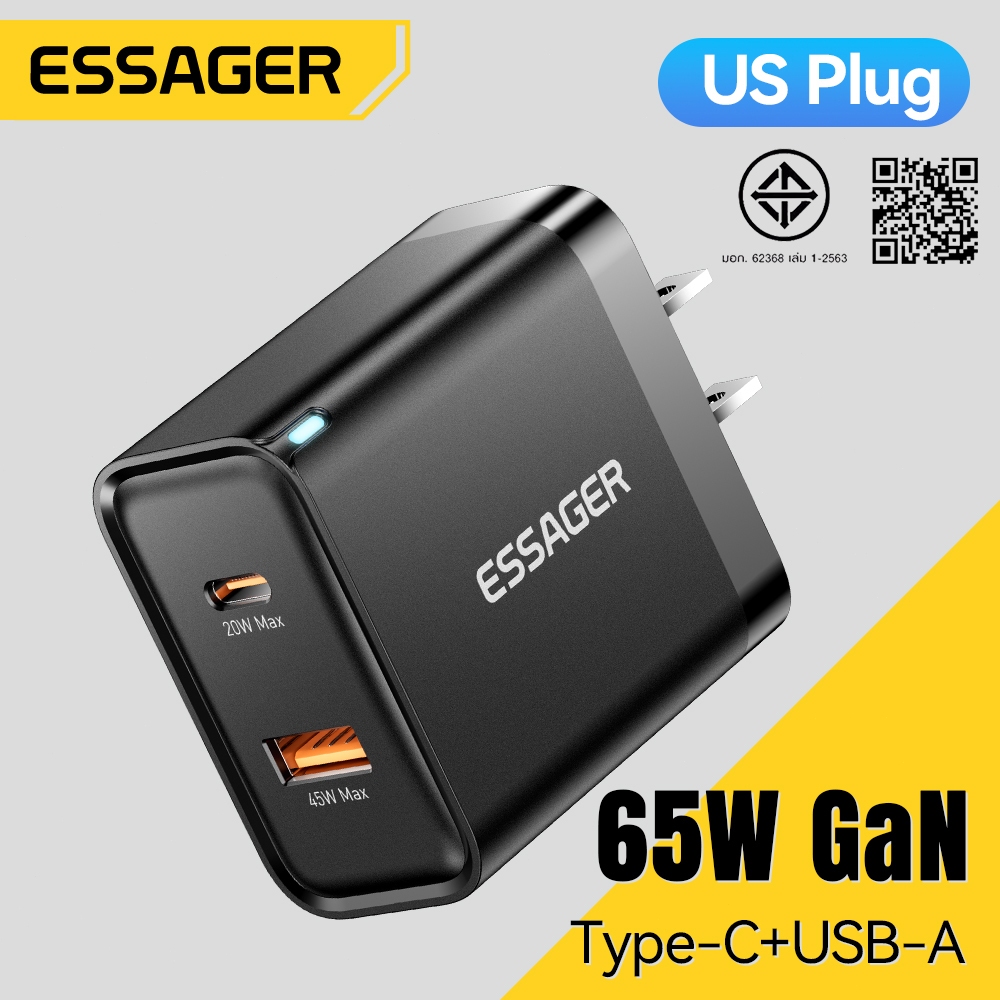 Essager 65W USB Type C GAN Charger อะแดปเตอร์ชาร์จเร็วสำหรับโทรศัพท์มือถือและคอมพิวเตอร์