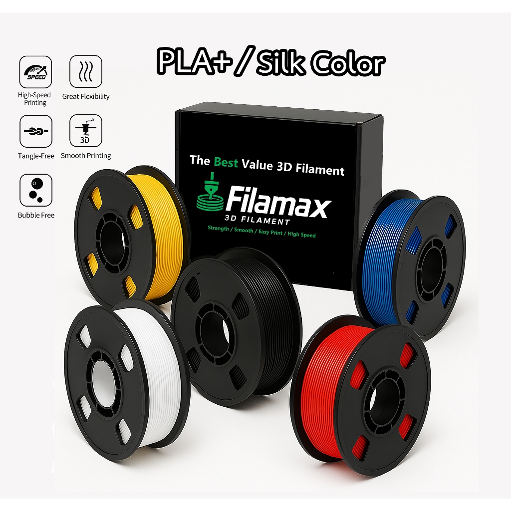 Filamax เส้นพลาสติก สีเงา PLA+ Silk Color Filament 3D Printer 1.75mm 1kg ไร้กลิ่น ปริ้นง่ายกว่า High Quality