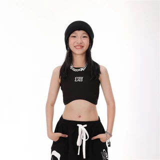ส่งด่วนจากไทย เสื้อครอปเด็ก เว้าเอวใส่เต้นแบบลิซ่า Cover Dance K-pop ลายปัก แบบกล้าม ผ้ายืดหยุ่นดี