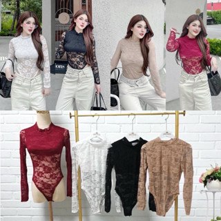 ✨Kaidee99✨ บอดี้สูท คอเต่า แขนยาว ผ้าลูกไม้ มีเป้าแป๊ก