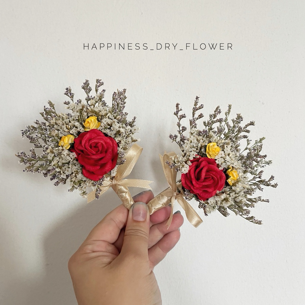 เข็มกลัดดอกไม้ |พร้อมส่ง | เข็มกลัดติดอกโทนแดงสด