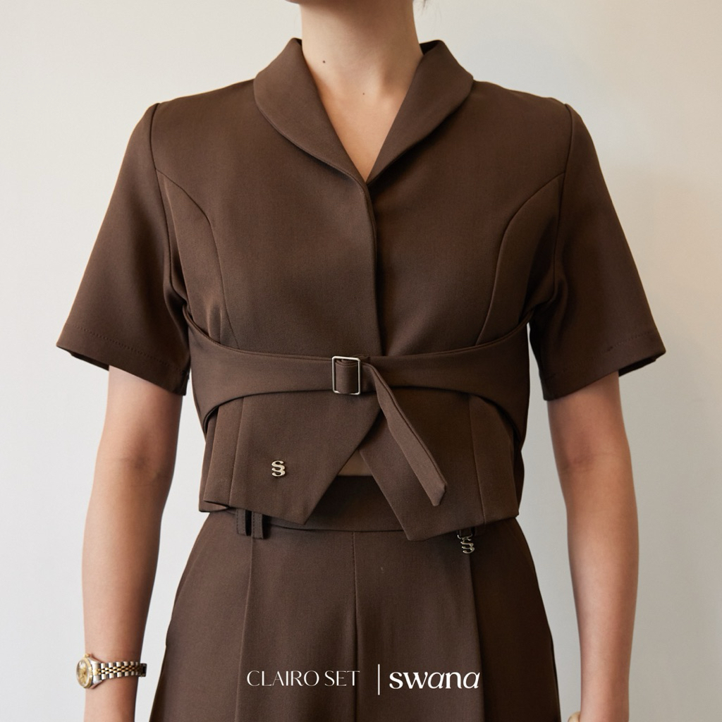 Swana.ss – Clairo set “ XS-XL   เสื้อครอปแขนสั้น + กางเกงขายาว ราคา ถูกที่สุด ดีลบีเคเค แกลเลอรีภาพที่ 5