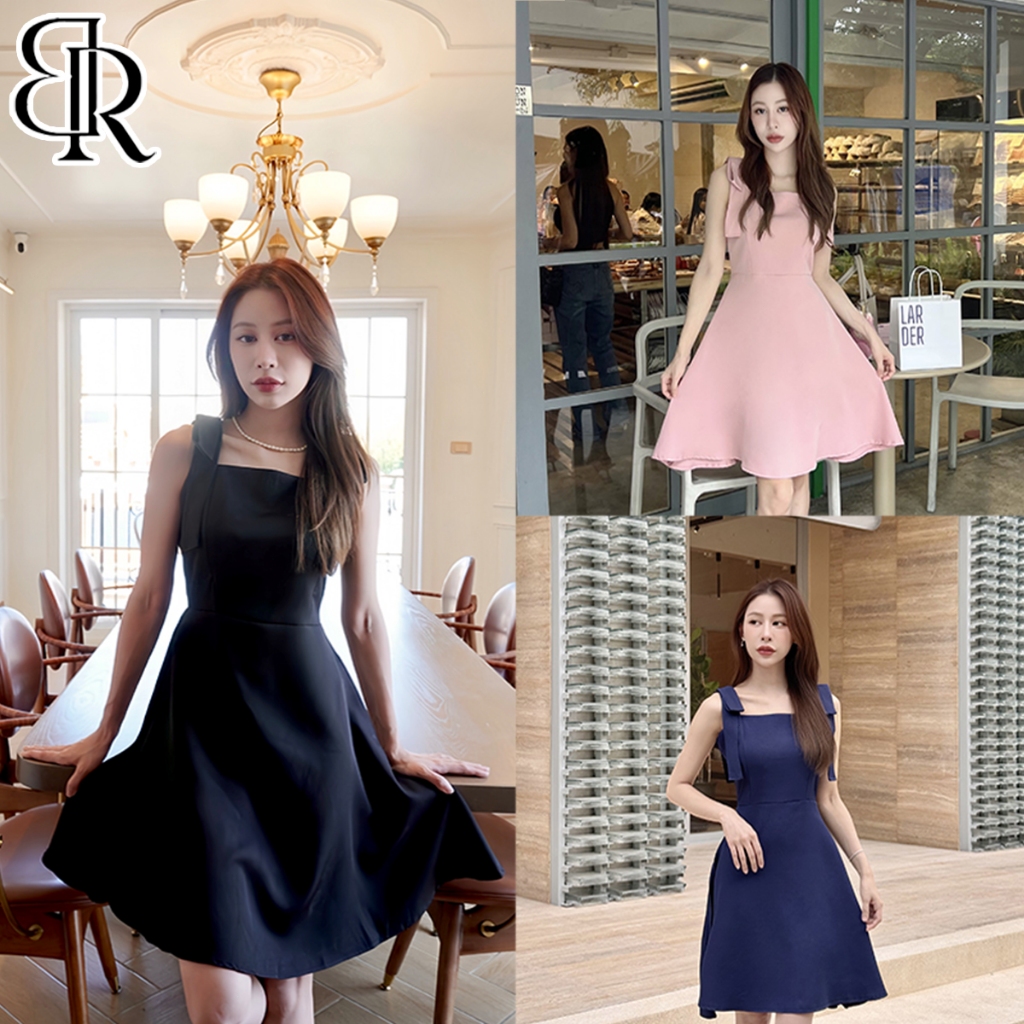 B&R พร้อมส่ง ชุดเดรสสายเดี่ยวผู้หญิง เดรสสั้นเซ็กซี่ ดีไซน์คอเหลี่ยม สีผื้น ผ้าสวมใส่สบาย สไตล์ฝรั่งเศส ขนาดS-XL