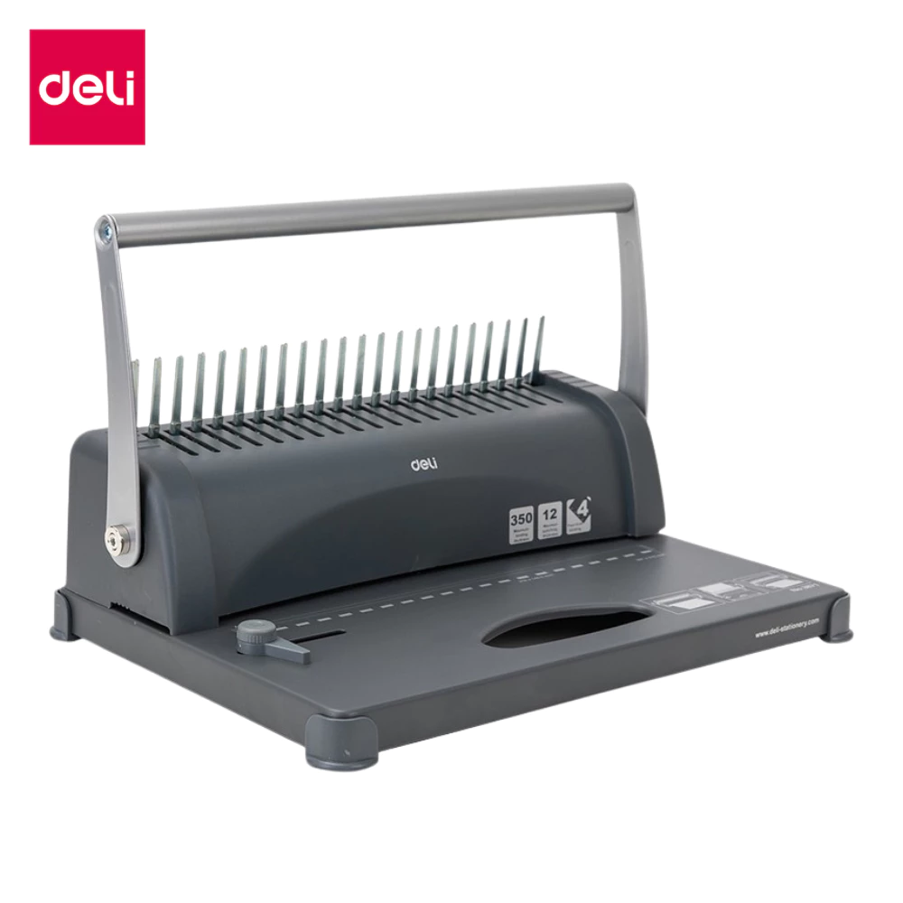 Deli เครื่องเข้าเล่มเอกสาร เครื่องเข้าเล่มกระดูกงู 38.5×27.5×36 ซม เจาะได้12 แผ่น Binding Machine