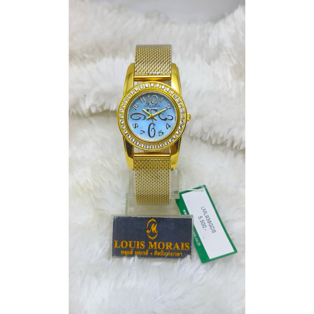 นาฬิกาผู้หญิง Louis Morais รุ่น LML938GDS หน้าปัดมุก ประดับคริสตัล Swarovski แท้ สายสแตนเลสทอง