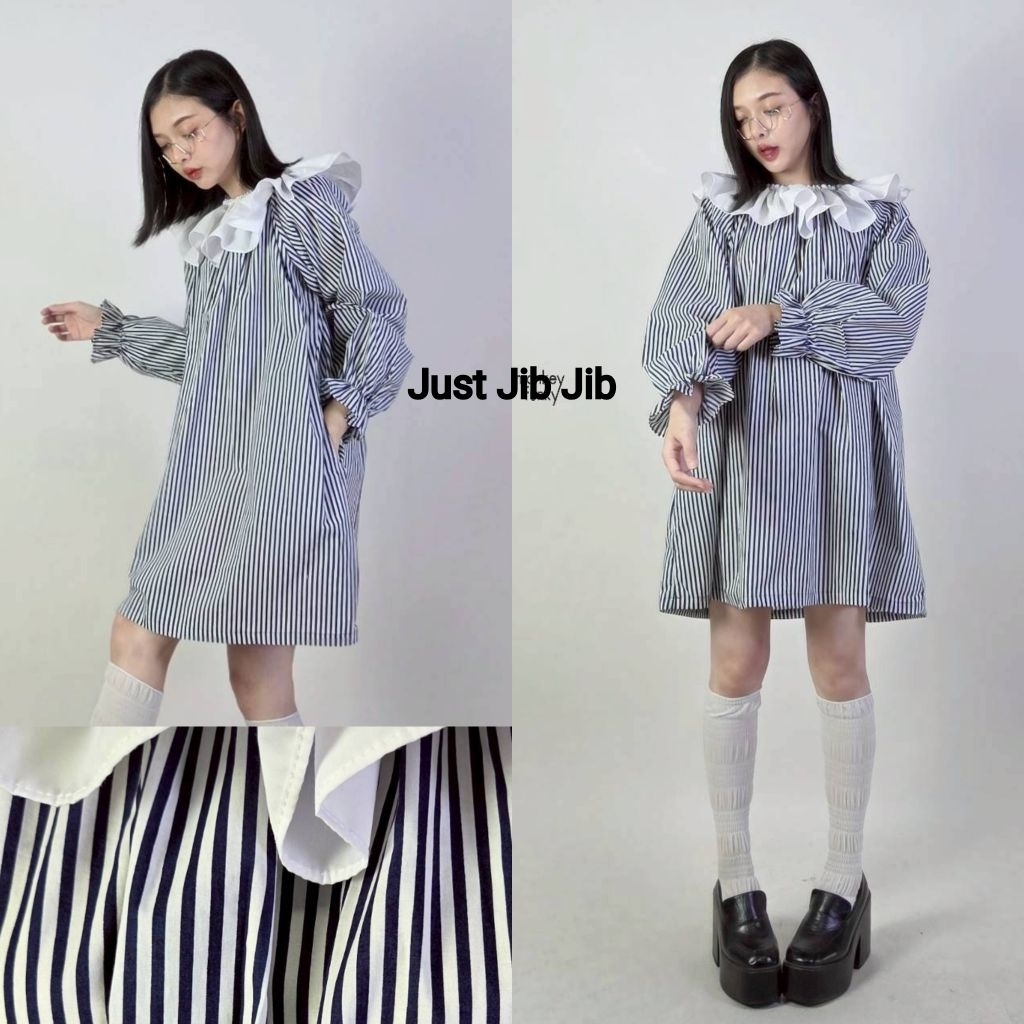 เดรสสั้น oversize  ทรงปล่อย แต่งระบายคอ - รูปที่ 2