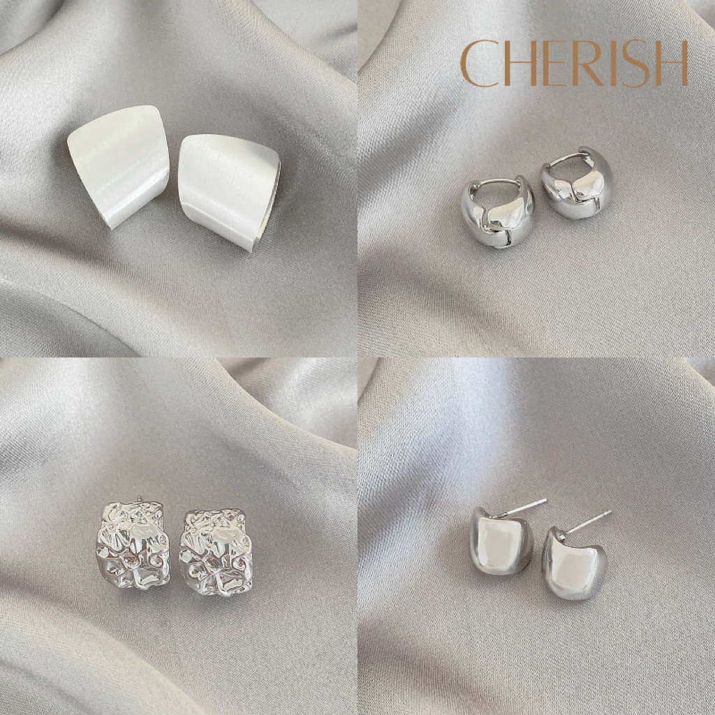 [CR97] silver earring ต่างหู minimal สีเงิน  [CHERISHxMIHREH]