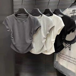 YY111 เสื้อยืดแขนสั้น ดีเทลย่นตรงเอว สุดน่ารักสีพื้นพาสเทล แนวเกาหลี หลายไซส์ ผ้านิ่มสวมใส่สบาย ใส่ได้ทุกโอกาส ราคาถูก