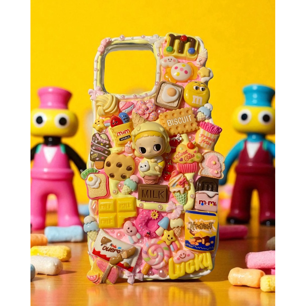 พร้อมส่ง case D.I.Y yellow tone  Case i phone 16 pro max  POP Bean  Nyota ice cream