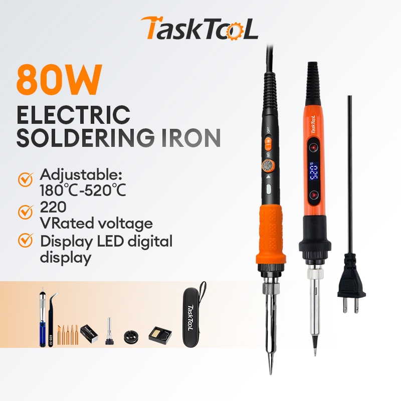 TASKTOOL  หัวแร้งบัดกรี 80W หน้าจอ LCD เตารีดไฟฟ้า หัวแร้งบัดกร 220v ปรับอุณหภูมิ 180-520 ℃ ร้อนเร็ว
