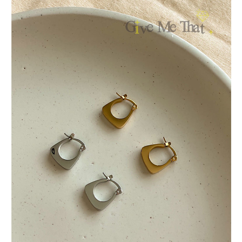 ต่างหูสแตนเลสแท้ สไตล์มินิมอล Minimal ตุ้มหูทรงห่วงmin เก๋ รุ่น Hoop Brix Earrings Givemethat