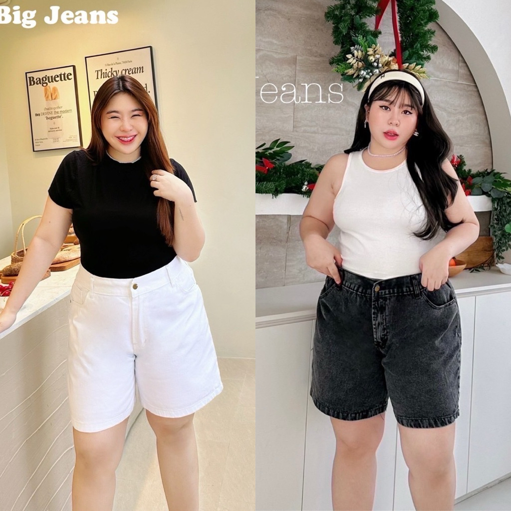 /BB/ กางเกงยีนส์สาวอวบ 3ส่วน มีไซส์เอว30-50 ผ้ายีนส์แท้ ฟอกเนื้อนิ่ม ใส่สบาย #เสื้อผ้าไซส์ใหญ่ สาวอวบอ้วน พลัสไซส์