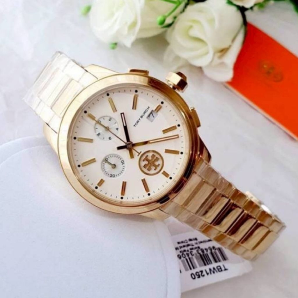T0RY Burch Collins Chronograph Bracelet Watch สีทอง
